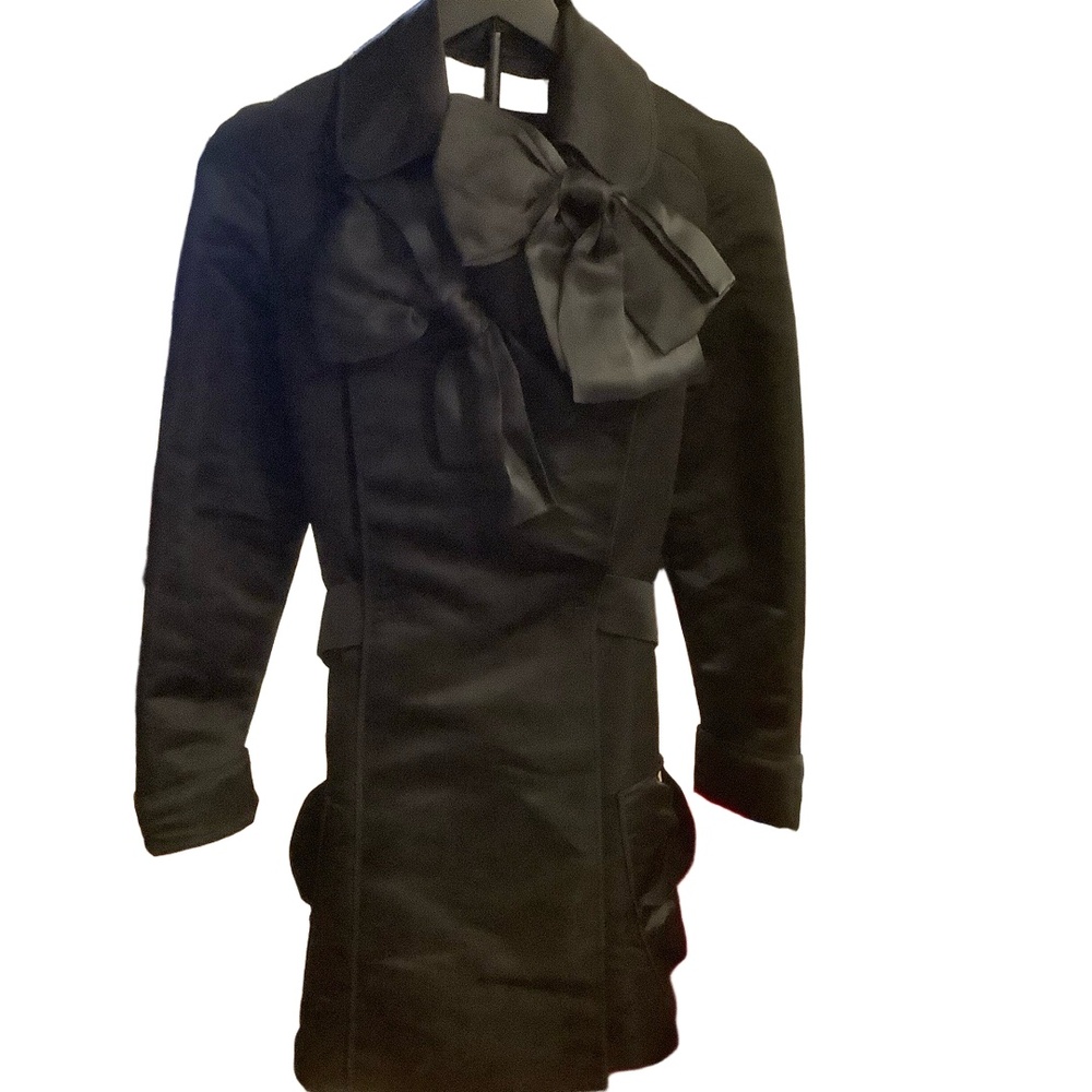 Juan Vidal Black Satin Bow Front Blazer Sz 38 Butterfly Pockets Elegant Occasion